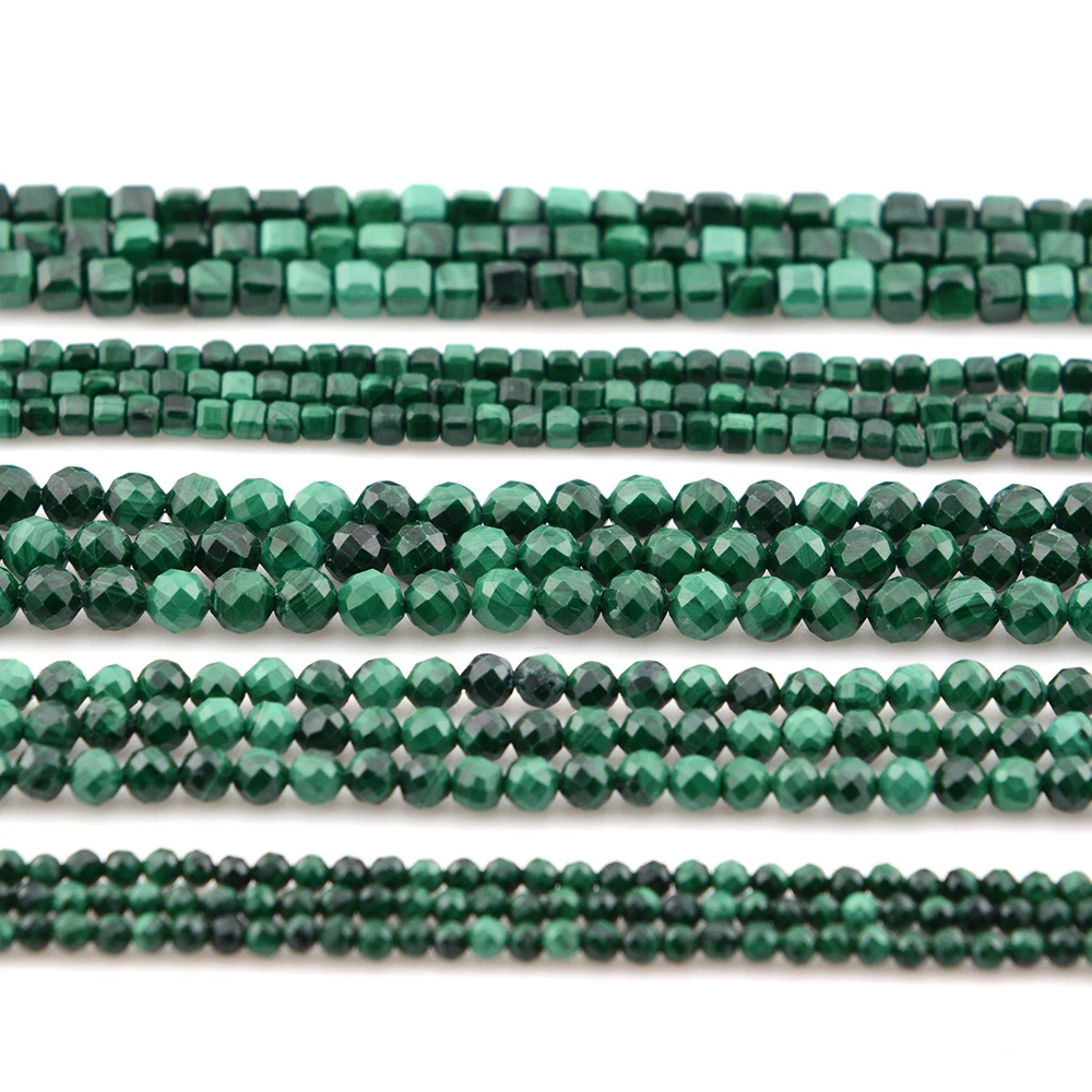 Natural Malachite Faceted Round / Cube Beads 2mm,3mm,4mm，Fine Jewelry Making 4