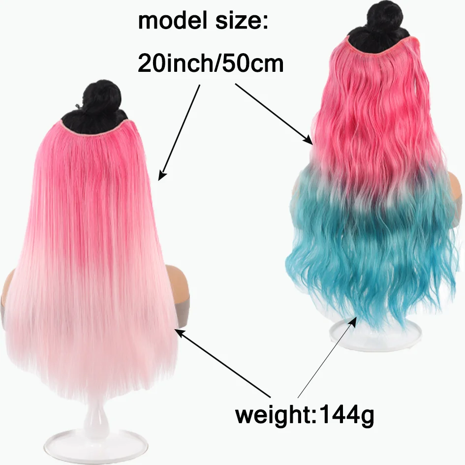 Allaosify synthetic hair 20 inch V-shaped artistic highlight dye gradient hair extensions are beautiful and cool
