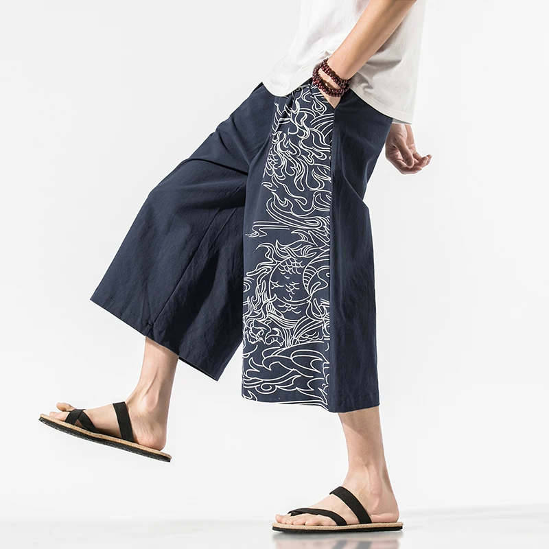 

Summer Wide-leg Harem Pants Men's Harajuku Style Jogging Pants Male Cotton Linen Loose Hip Hop Trousers Streetwear Big Size 5XL