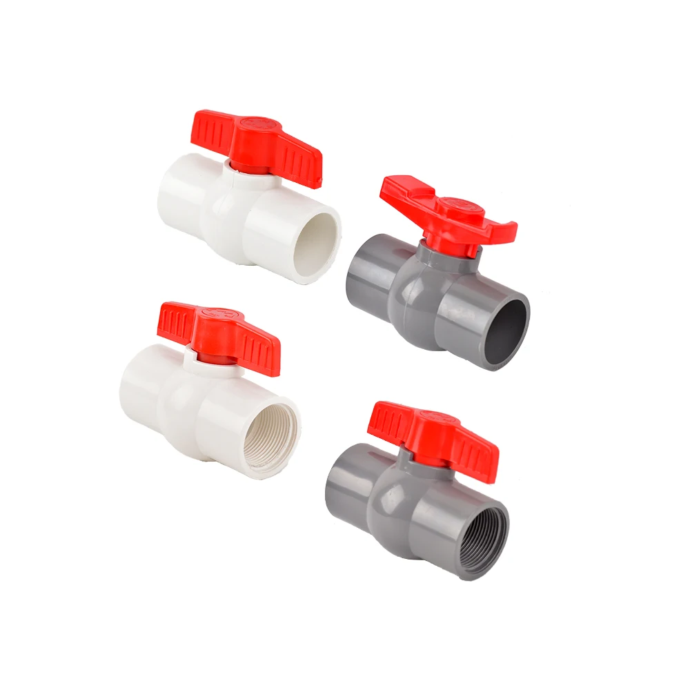 1/2"~2" Thread Inside Diameter 20/25/32/40/50mmPVC Ball Valve Connector Water Supply Pipe Fittings Equal Connectors Plastic 2