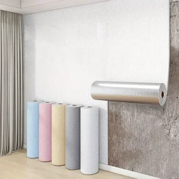 3D Self-กาวผ้าลินินวอลล์เปเปอร์ต่อเนื่องสติ๊กเกอร์ติดผนังกันน้ําห้องนั่งเล่นห้องนอนห้องครัวตู้สติ๊กเกอร์ติดผนังกันน้ํา 1