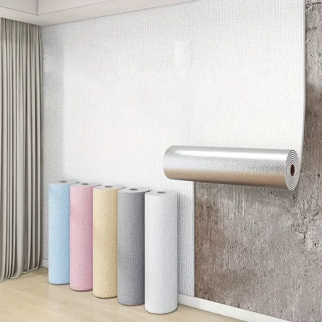 3D Self-กาวผ้าลินินวอลล์เปเปอร์ต่อเนื่องสติ๊กเกอร์ติดผนังกันน้ําห้องนั่งเล่นห้องนอนห้องครัวตู้สติ๊กเกอร์ติดผนังกันน้ํา 1