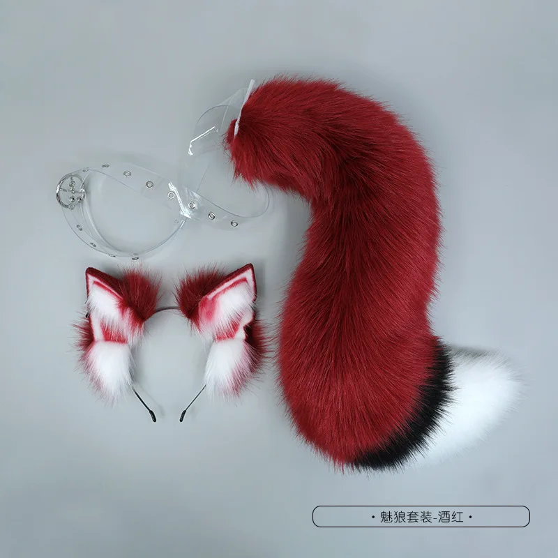 White/Red Wolf Fox Headwear Furry Jackal Ear Jackal Tail Props Cat Ear Headband Handmade Anime COSPLAY Lolita KC LOL Fox Costume anime cosplay props animal cosplay costume