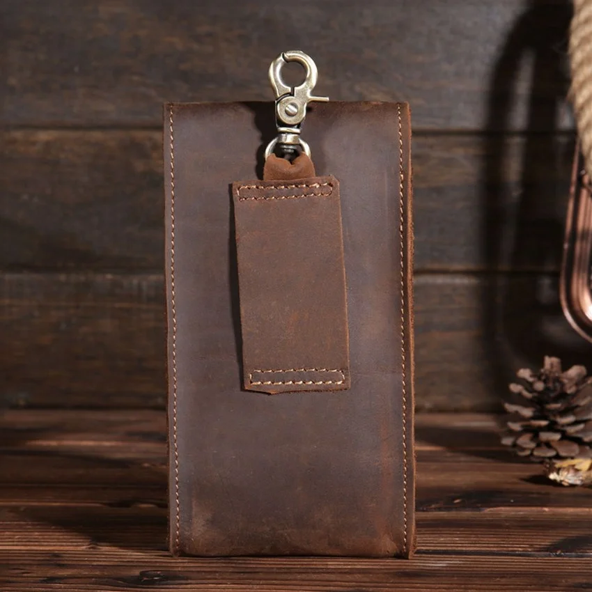 Retro Genuine Cow Leather Men's Waist Bag Outdoor Cellphone Pouch Clutch Wallet Coins Purse Adjustable Buckle