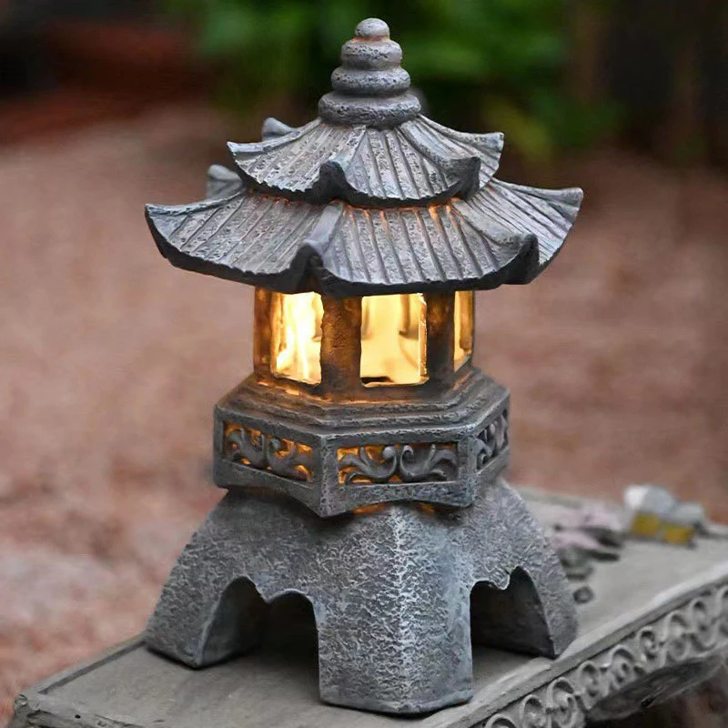 Outdoor Solar Lights, Chinese Zen Stone Pagoda Pieces, Garden Landscape Lights, Small Palace Lights, B & B Decorative Lights 5