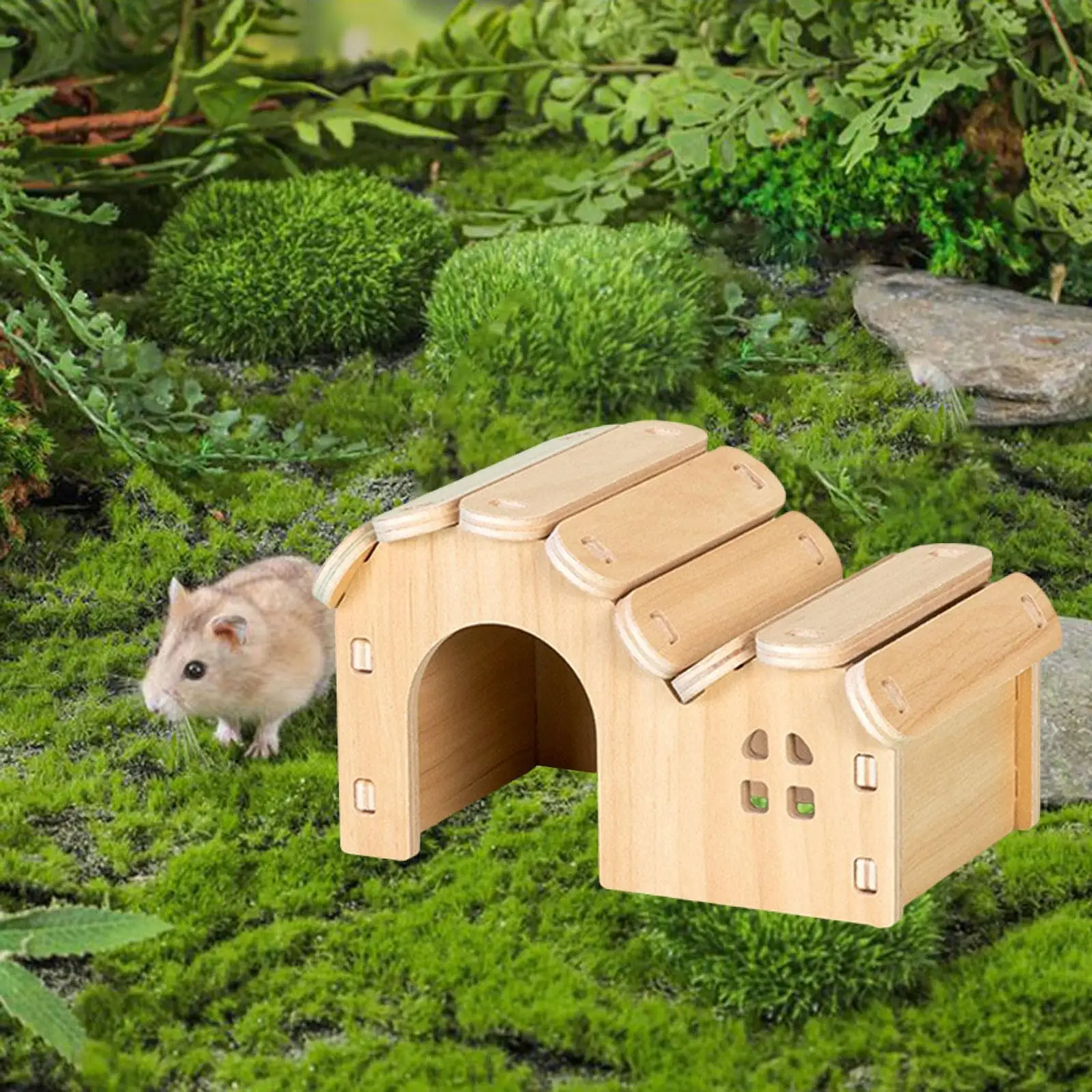 Hamster Wood House Toy Hamster Hideout Hut for Small Pets Chinchilla Mice