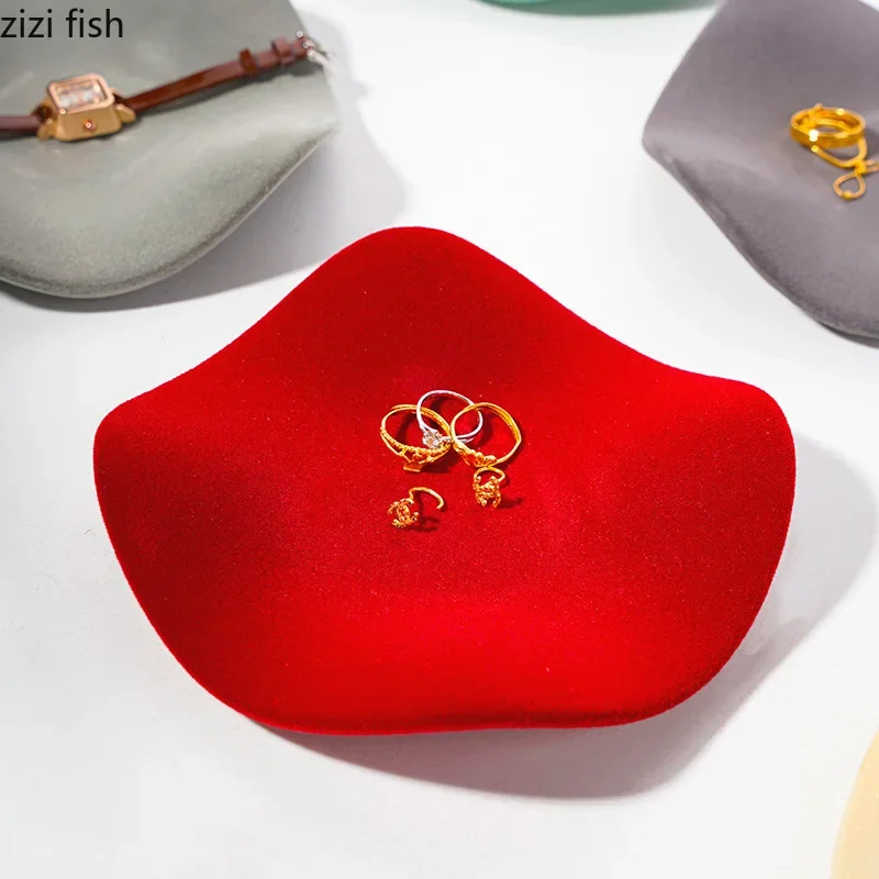 Creative Flocking Ceramic Storage Tray Irregular Wave Shape Tray Jewelry Storage Trays Household Small Item Trays