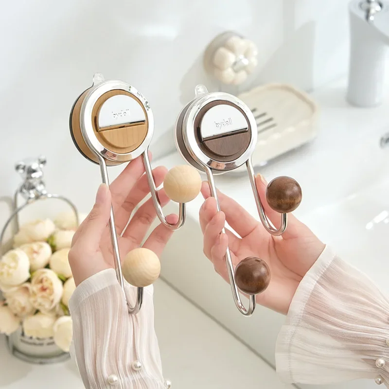 Home Multi-functional No-punch Hook Light Luxury Walnut Bathroom Porch Coat Hook Creative Wall Hanging Storage Rack Organizer