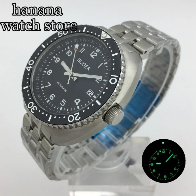 

BLIGER 43mm Black Blue Green Dial Men's automatic mechanical watch NH35 Movement 10ATM Waterproof sapphire glass ceramic bezel