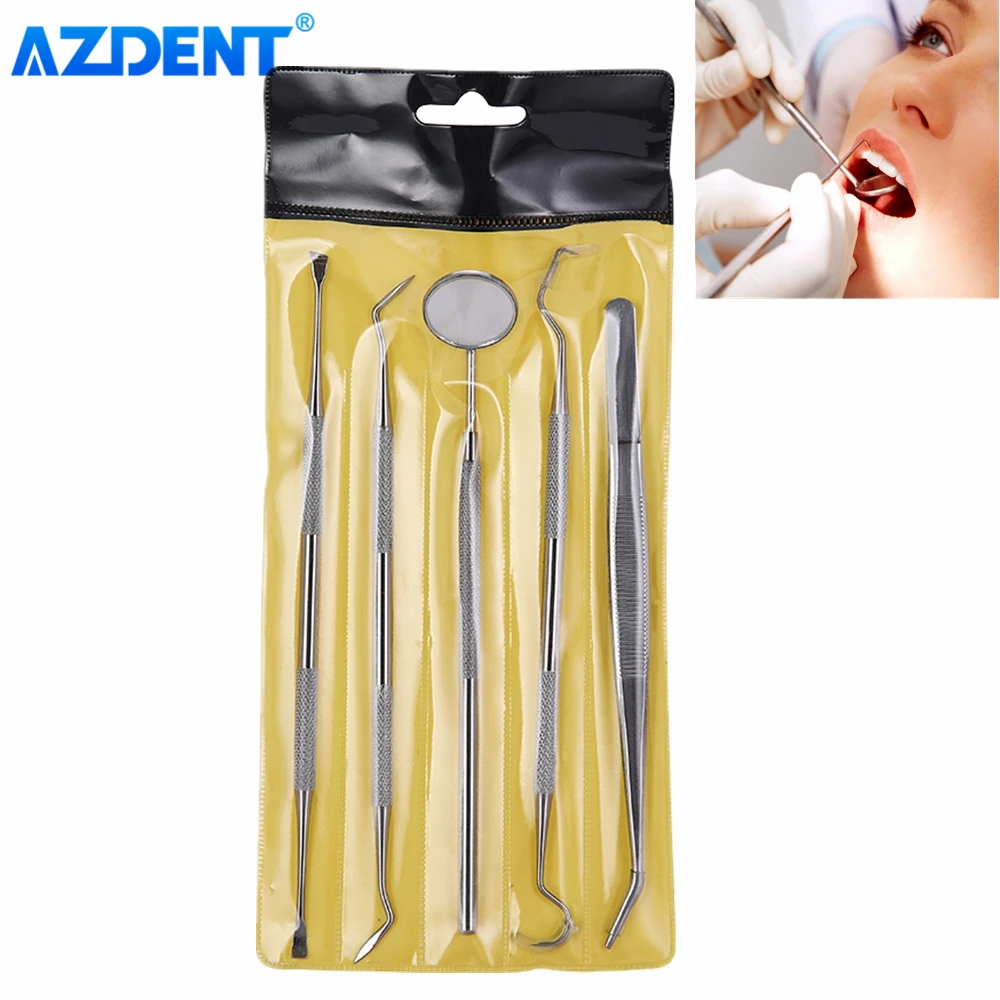 Azdent Dental Mouth Mirror Stainless Steel Tweezers Elbow Probe Dentist