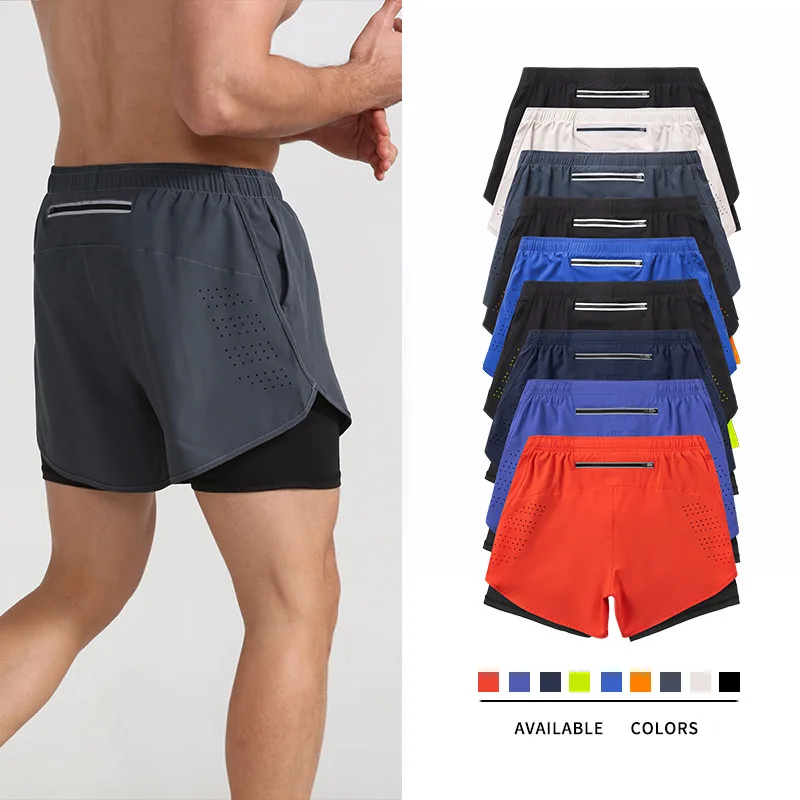 

Sports Shorts Men's Running Marathon Track And Field Loose Three-point Pants Lined Anti-walking Double-layer Fitness Shorts