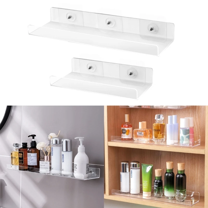 Acrylic Bathroom Shelves Wall Mounted Shower Shelve No Drilling Adhesive Thick Clear Storage & Display Shelves, Bathroom 2
