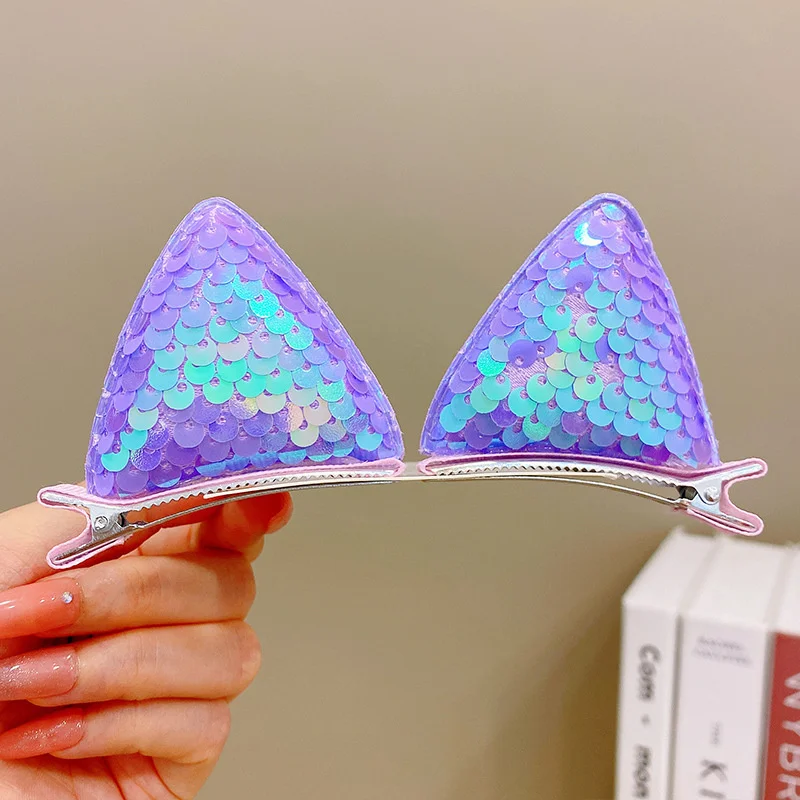 2PCS Neue Pailletten Katze Ohren Haarnadeln Mädchen Haar Clips Haar Zubehör Kind Süße Nette Barrettes Kinder Mode Headwear Ornamente – Detail 4
