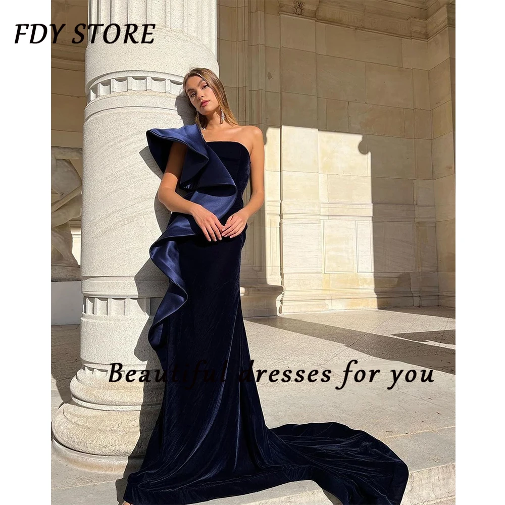 

FDY Store One-shoulder Neckline Elegant Ruffle Chapel Train Satin Prom Ball-gown Evening Dress Formal Occasion Party for Women