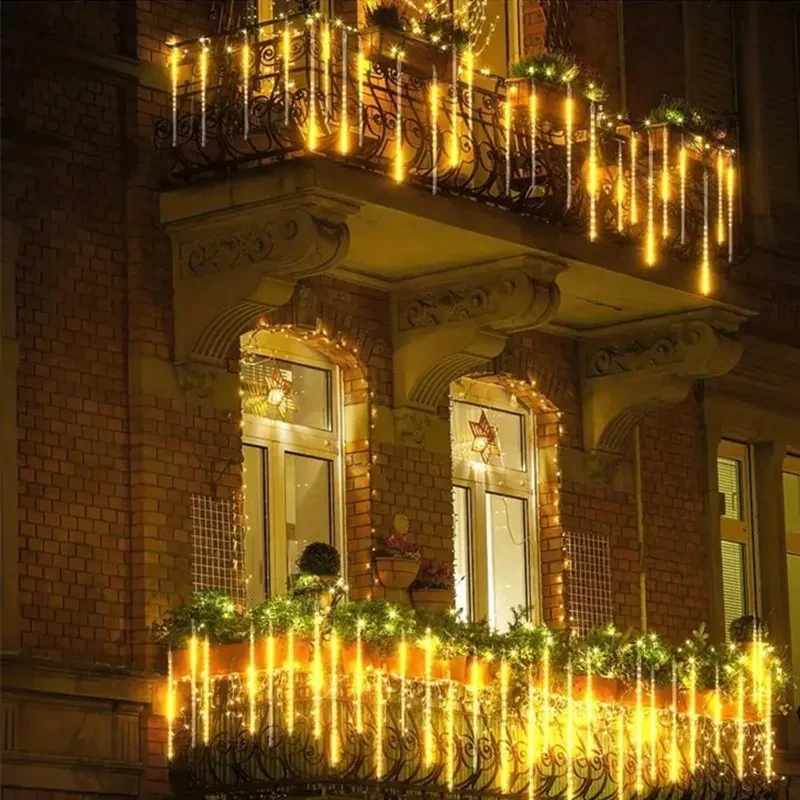 Description Picture 6 of itemLED Solar Meteor Shower String Lights 8 Tubes Holiday Lights Christmas Tree Garland Wedding Garden Decoration Outdoor Lighting