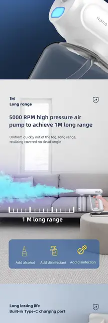 Pistola Nebulizzatrice Elettrica USB Ricaricabile | Nebulizzatore Nanometrico Portatile Con Luce LED Per Casa E Ufficio - Foto 5