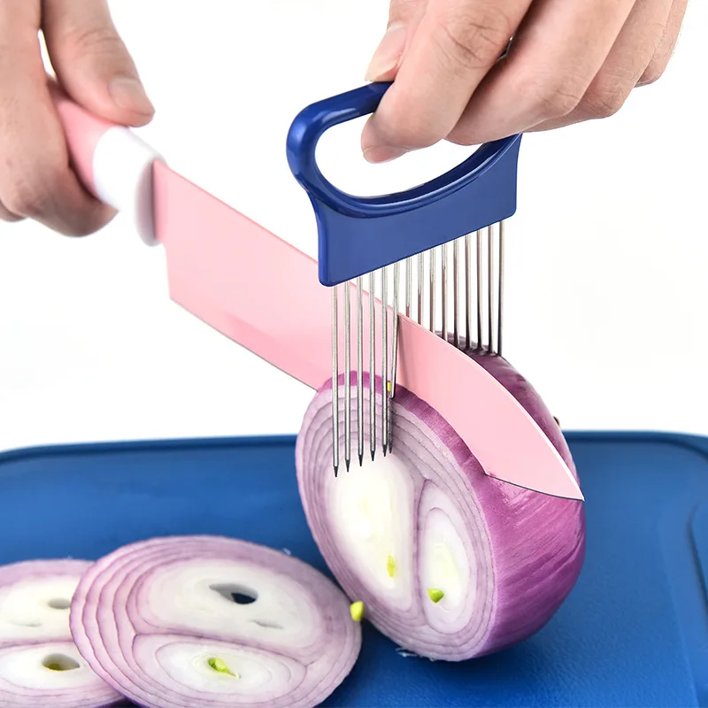 Stainless Steel Onion Needle Fork Pine Meat Needle Vegetable Fruit Slicer Tomato Cutter Cutting Holder Kitchen Accessorie Tool vegetable slicer,fruit slicer,onion slicer holder,onion slicer,food slicer