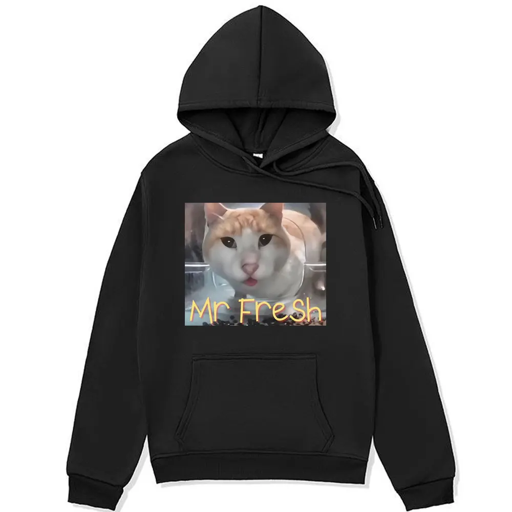 

Mr Fresh Meme Unisex Hoodies Orange Cat Eating Side Eye Funny Graphic Print Sweatshirts Men Fashion Oversized Vintage Pullover