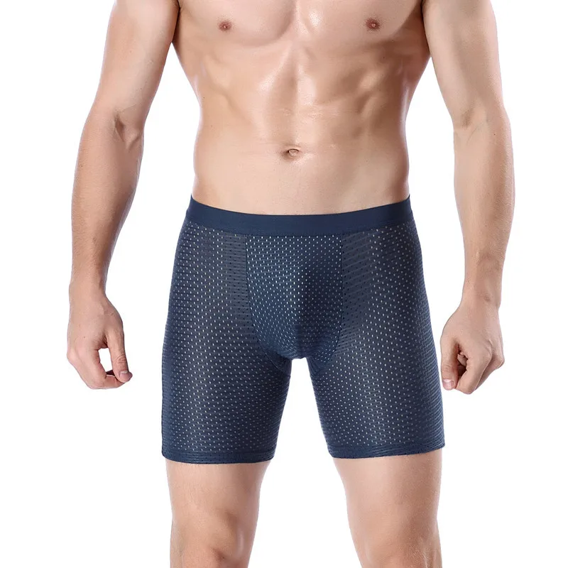 

Sexy Underwear Men Long Leg Boxer Shorts Breathable Mesh Panties Man Workout Ice Silk U Bulge Pouch Lengthen Underpants Cuecas