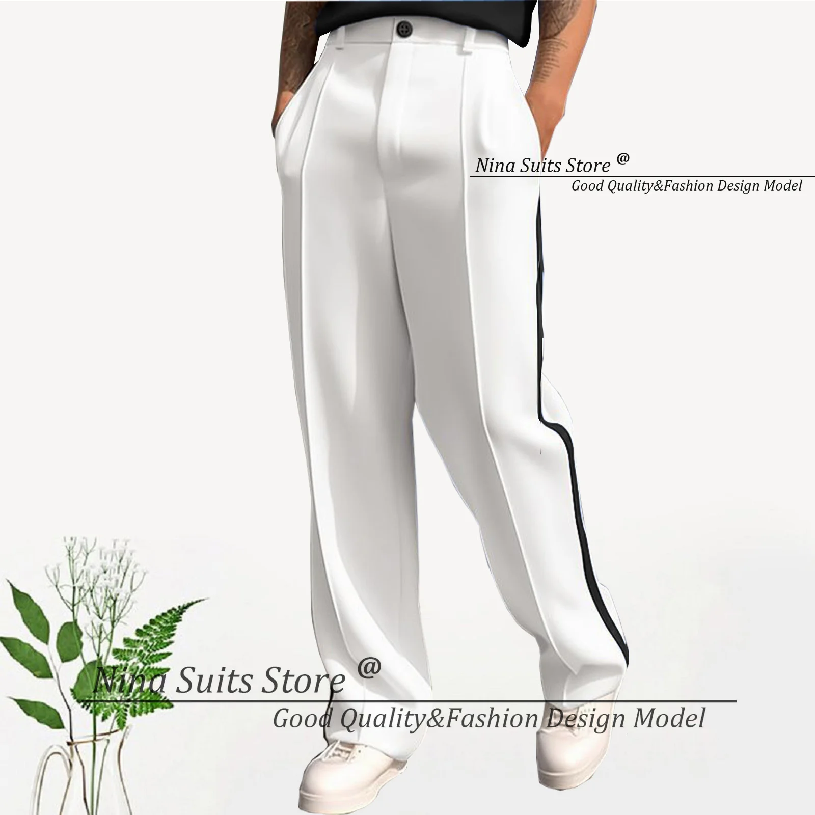 Nina Store Autumn New White Pants with Side Stripe Royal Blue Black Army Green Burgundy Orange Casual Adult Trousers 1 Pics