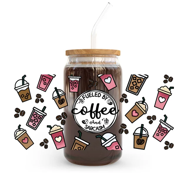 Fueled By Coffee And Sarcasm 16oz Libbey Glass Can Wrap