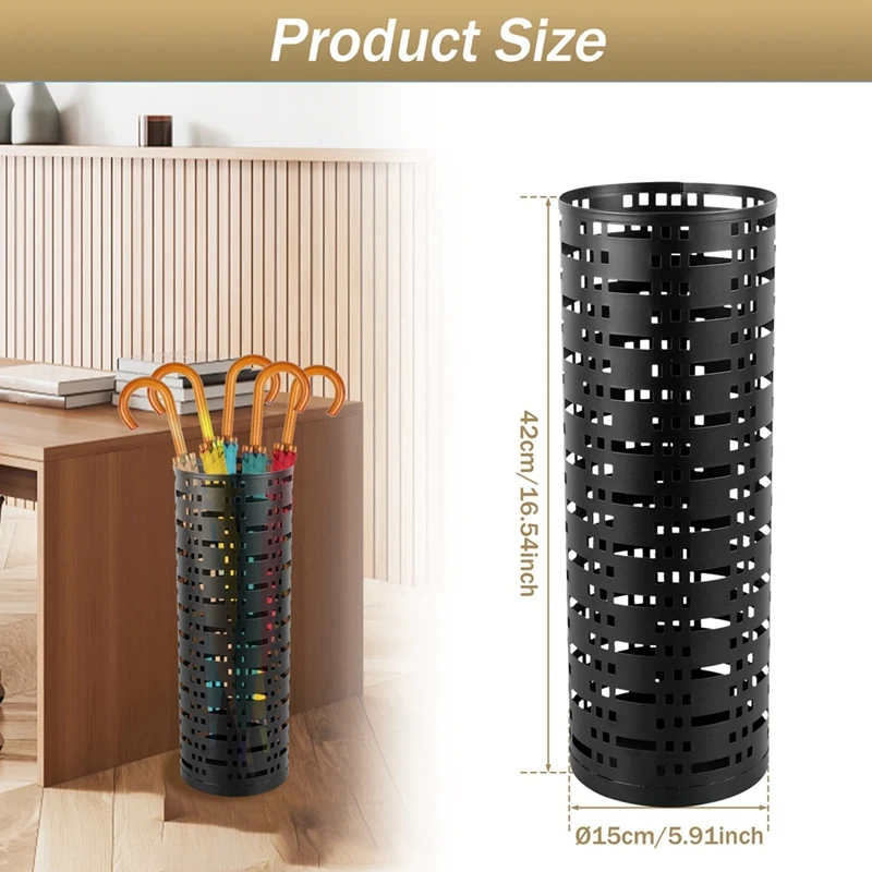 우산 보관 선반 둥근 금속 우산 스탠딩 거치대 상자, 중공 워킹 스틱 보관 버킷, 쉬운 설치, 사용하기 쉬운