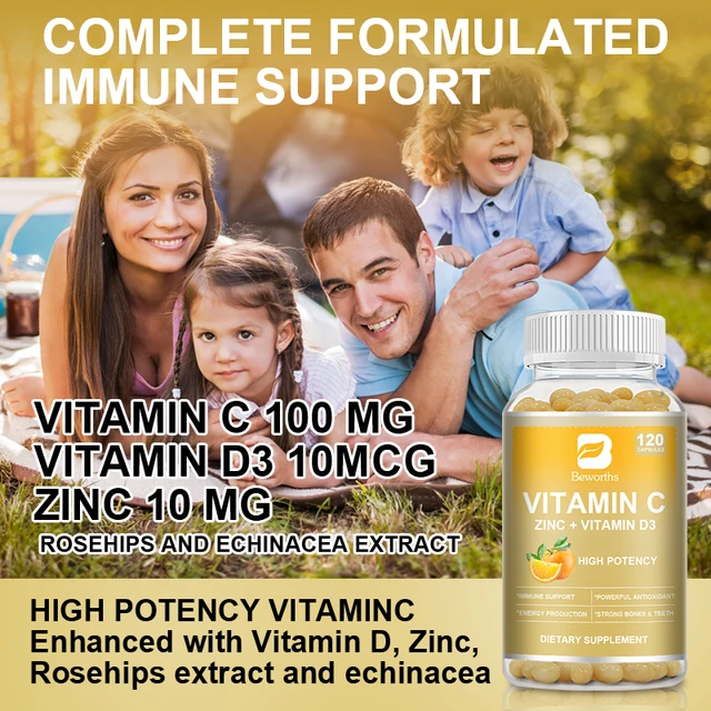 1425-326c55.jpg BEWORTHS Vitamin C with Zinc Capsules Vitamin C 100MG, Zinc 10 Mg, for Immune Support Powerful Antioxidant & Energy Production