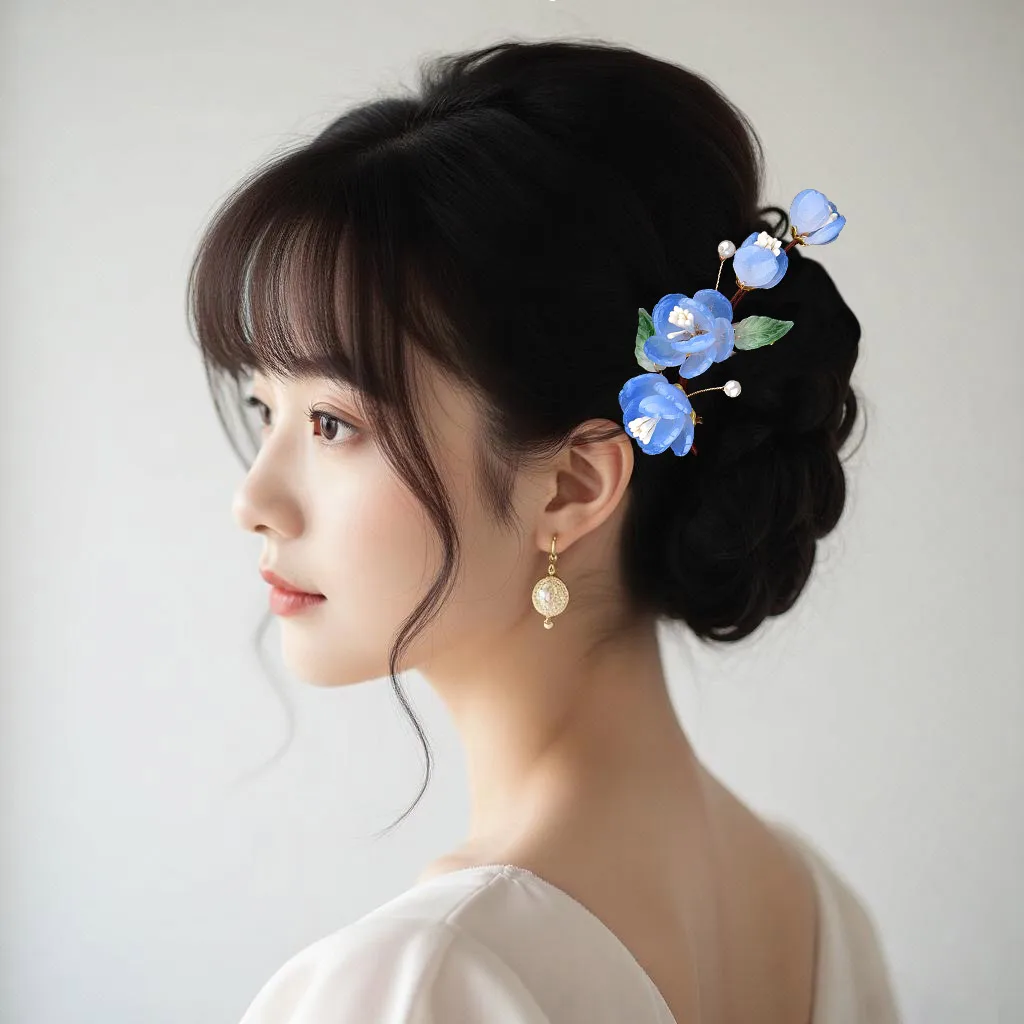 블루 중국 스타일 헤어 빗 여성용 전통 머리핀 헤어 액세서리 Qipao Hanfu Updo 헤어 액세서리