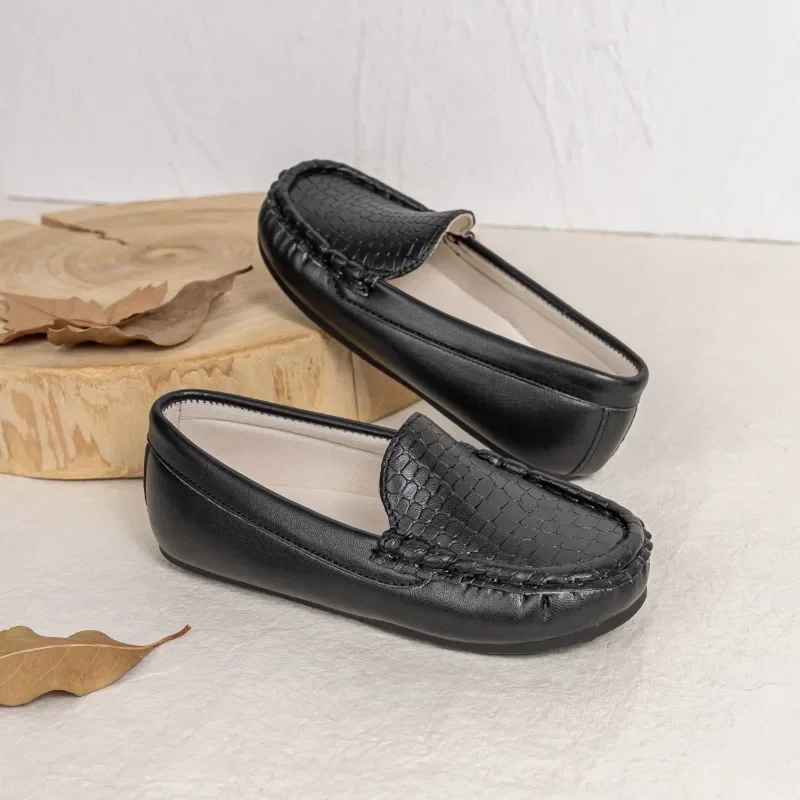 Simple New Boys Catwalk Leather Shoes 2025 Versatile Kids School Formal Uniform Flat Shoes Children Causal Performance Loafers