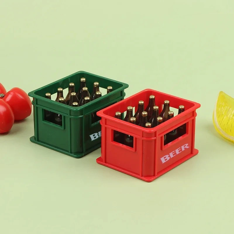 Mini Dollhouse Beer Resin Frame Storage Basket With 12 Bottles Simulation Drink Beer Model DIY Doll Accessories Small ornament