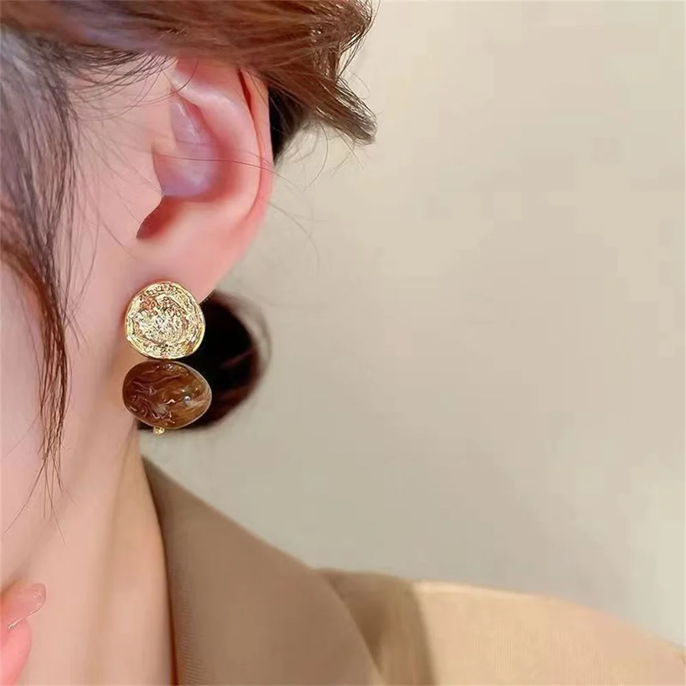 Drop Earrings Dangle Earrings French Retro Brown Acrylic Ball Drop Earring Women Party Versatile Earrings Fashion Jewelry Trendy Accessories Gifts