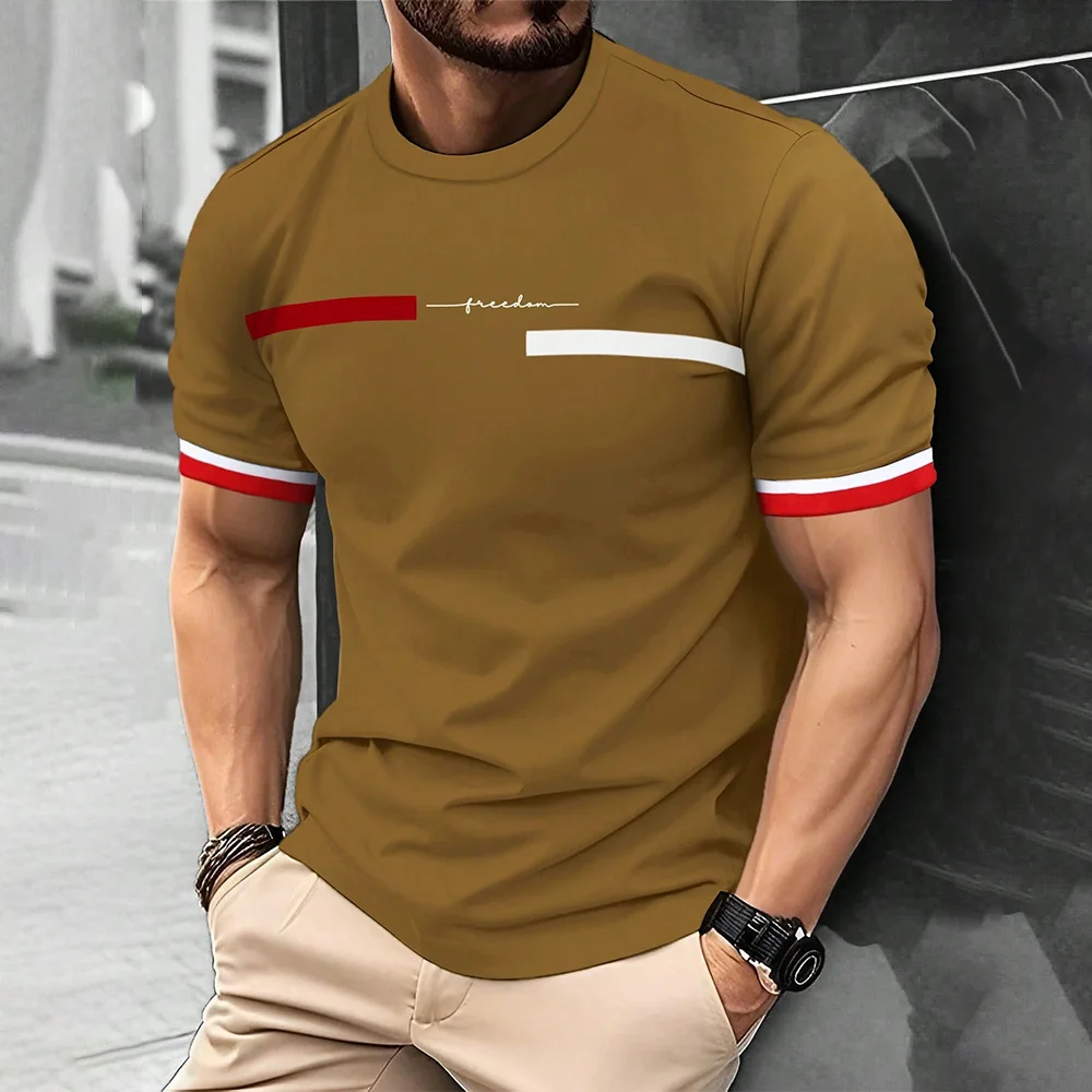 Fashion Summer 3D Stripe Letter Print Men's T Shirt Hip Hop Trend Harajuku Streetwear Casual O-neck Oversized T-shirts Men Tops 4