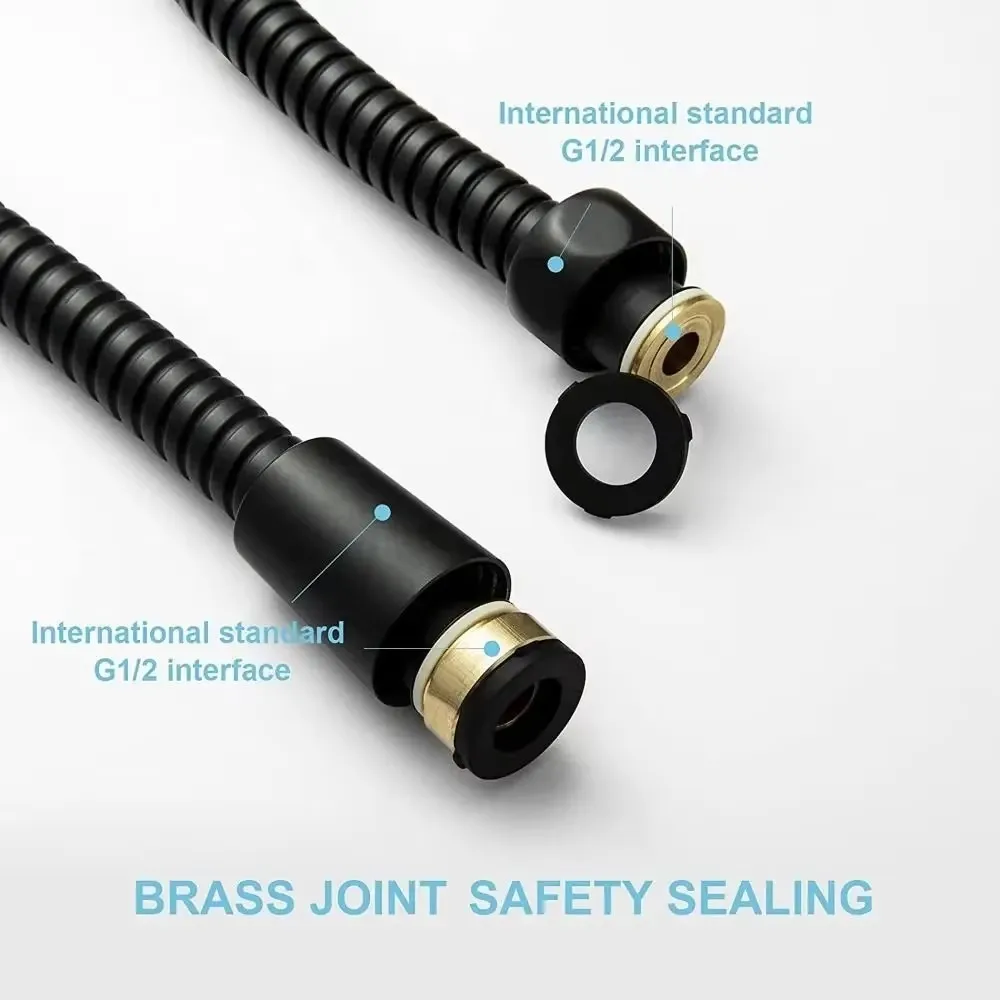 High Quality Black 1.5m/ 2m /3m G1/2 Inch Flexible Shower Hose Stainless Steel Chrome Bathroom Water Head Shower Extension Pipe
