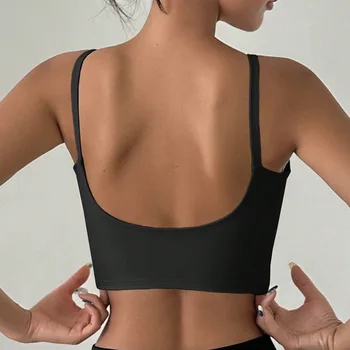 Yoga Underwear Women Breathable Solid U-Shaped Fitness Sports Bra Top With Chest Pad Gym Athletic Tight Workout Jog Running Vest 1