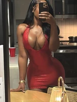 Kliou Sexy Backless Mini Dress Woman Halter Low-Neck Cleavage Sleeveless Skinny Peach Hip Midnight Club Party Hipster Bodycon