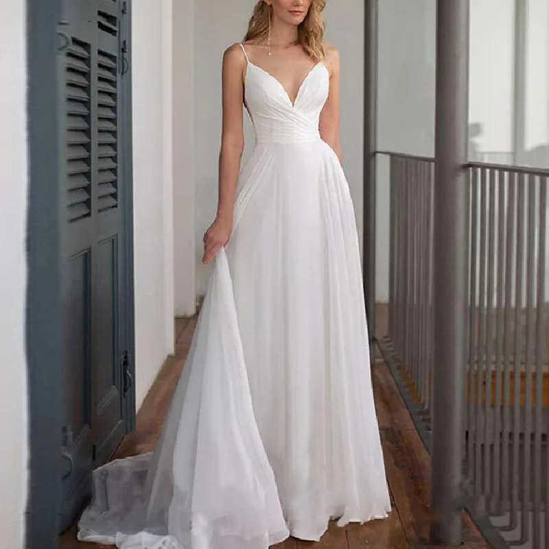 

Sexy Long Backless Prom Party Dresses 2023 Spaghetti Straps Pleated Chiffon Sweep Train A-Line Formal Celebrity Evening Gowns