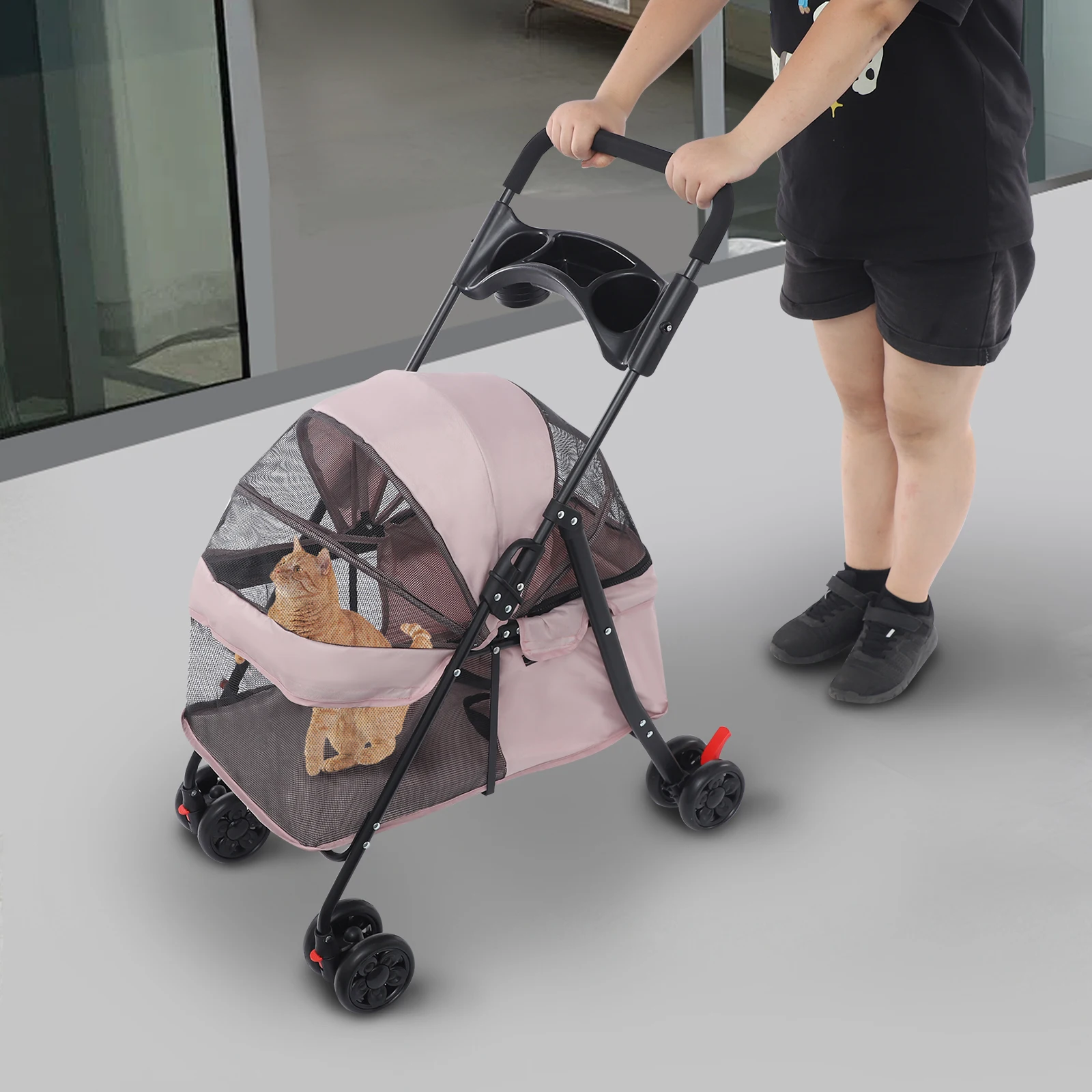 Moderner Haustierwagen für kleine bis mittelgroße Hunde und Katzen, faltbarer Haustier-Reisewagen, faltbarer Haustierwagen – Detail 6