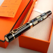 

With Real Sea Shell Luxury Fountain Pen Jinhao 650 Black 18kgp Medium Nib Great