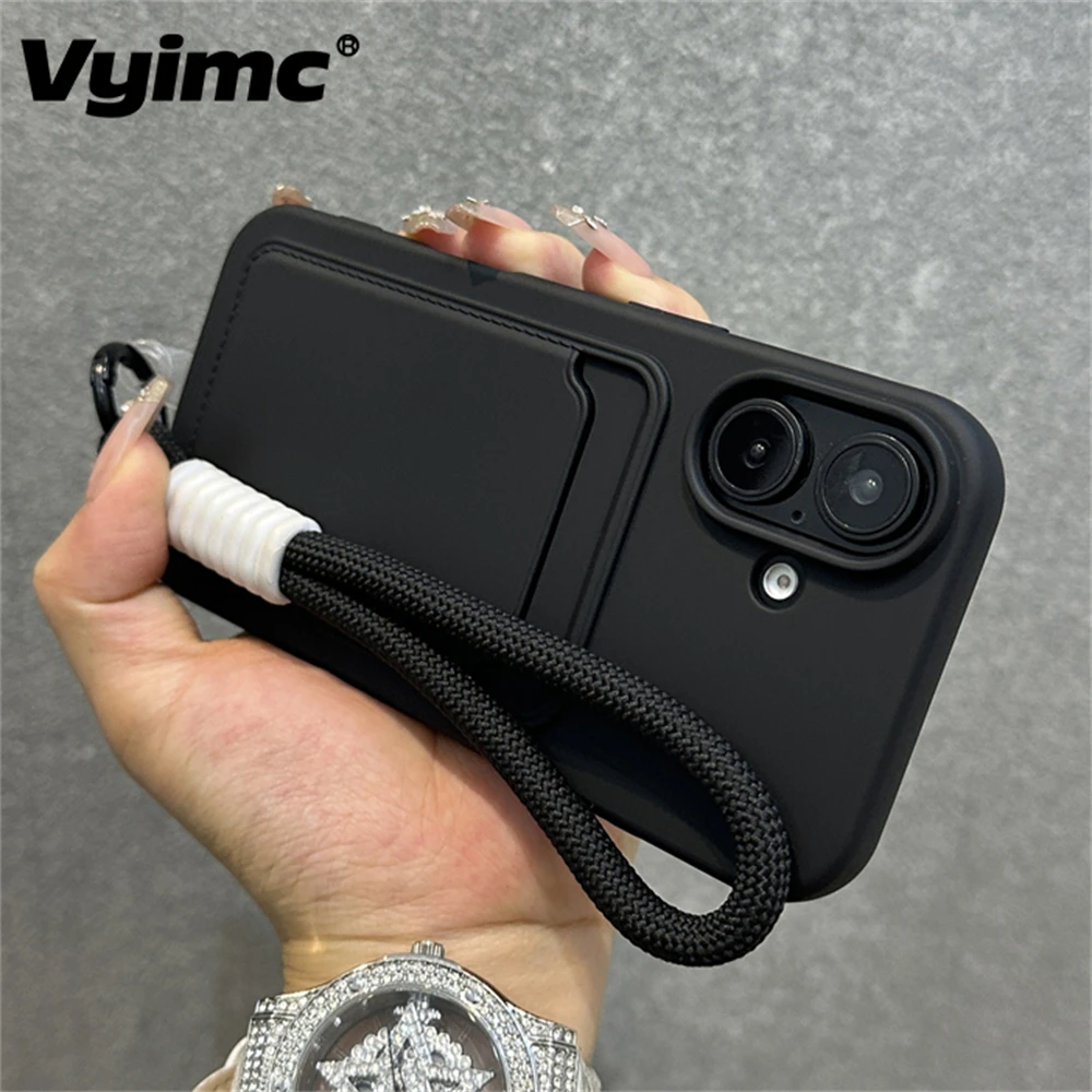 Funda para teléfono con ranura para tarjeta, soporte para billetera y correa para la muñeca para iPhone 13, 15, 16 Pro Max, 11, 12, 14 Plus, X, XS, XR, funda protectora con cordón de nailon_voghion.com