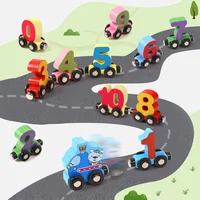 Magnetic Wooden Train Set Toy Children Cartoon Cars Truck Set Kids Alphabet Letter Numbers Educational Learning Toys Gifts 2