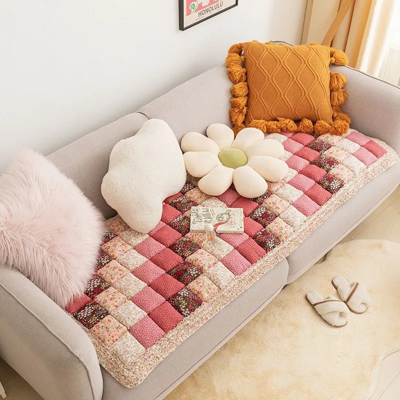Retro Pastoral Style Sofa Cushion New Pure Cotton Non-slip Sofa Cushion Colored Anti Slip Thickening Anti Cat Scratch Sofa Cover 5