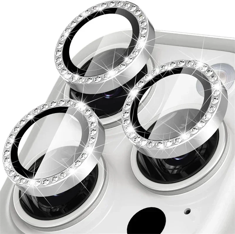 Luxury Diamond Glass Camera Lens Protector with Metal Ring Cover