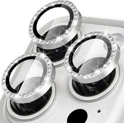 Luxury Diamond Glass Camera Lens Protector with Metal Ring Cover - 13Pro Or 13ProMax (Silver)