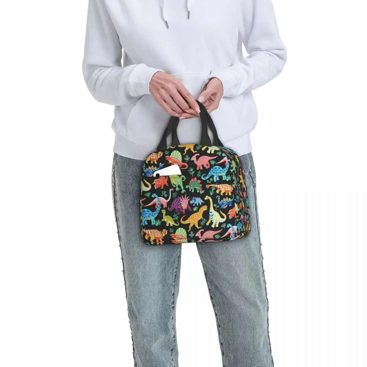 Colorful Dinosaur Insulated Lunch Bag Leakproof Thermal Cooler  Animal Print Bento Box for Women Kids School Picnic Lunch Tote