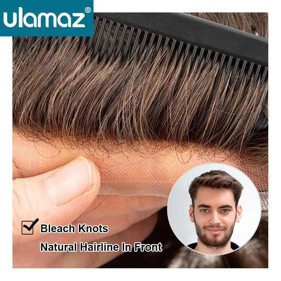 Lace Pu Men's Capillary Prosthesis 0.06-0.08mm Skin Toupee Hair Men Lace Front Hair Prosthesis Man Hair System Wigs Human Hair