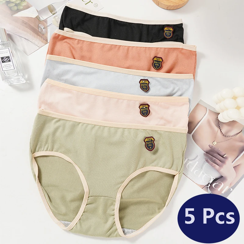 5PCS M-XL Women's Underwear Soft Panties Girls' Solid Color Comfort Briefs Mide Waist Seamless Underpants Female Lingerie