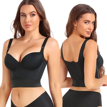 Built-In Shapewear Longline Push-Up Bra Thoracic High Support Tank Top Fit Plus Size Sports Bra Women Back Closure Vest Shaper 1