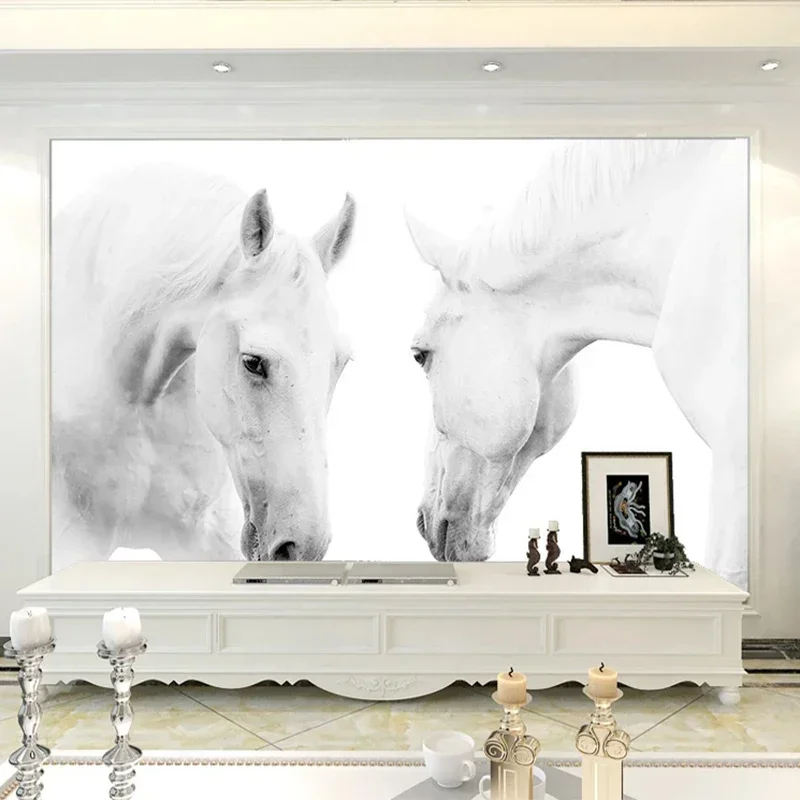 Custom Large Mural White Horse Photography Background Photo Wall Painting Living Room Sofa Bedroom Backdrop Wallpaper Home Decor