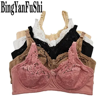 Sexy lace Women Bra Top Full Cup Minimizer Floral large Chest big bust bh thin padded cotton Bralette Underwire push up bras C27 1