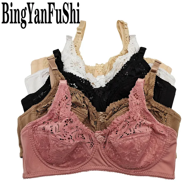 Sexy dentelle femmes soutien-gorge haut pleine tasse minimiseur Floral grande poitrine grand buste bh mince rembourré coton Bralette à armatures push up soutiens-gorge C27 1